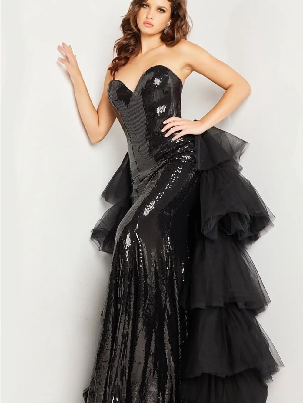 black sequin dress with train Black Rhinestone Sequin Mermaid Long Train Prom Dress